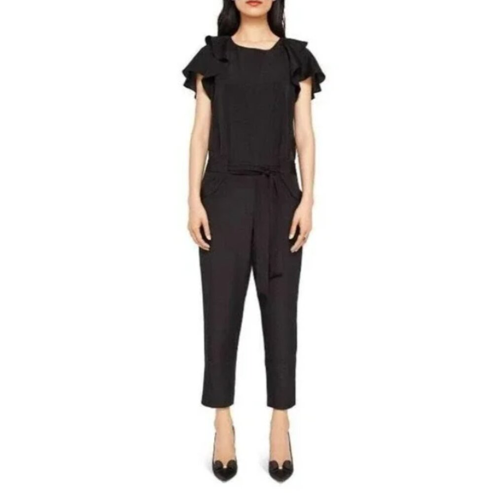 Ted Baker Black Steffea Asymmetrical Zip Belted Cropped Jumpsuit Size 4